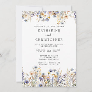 Dusty Blue Wildflowers Formal Wedding Invitation