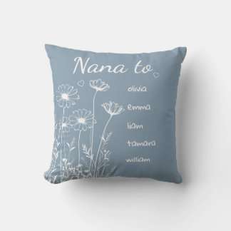 Dusty Blue Wildflowers Grandchildrens Names Nana Cushion