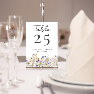 Dusty Blue Wildflowers Script Elegant Wedding Table Number