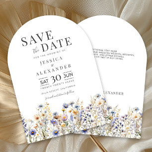 Dusty Blue Wildflowers Wedding Arch Save the Date Invitation