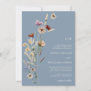 Dusty Blue Wildflowers Wedding Invitation