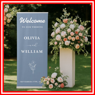 Dusty Blue Wildflowers Wedding Welcome Sign