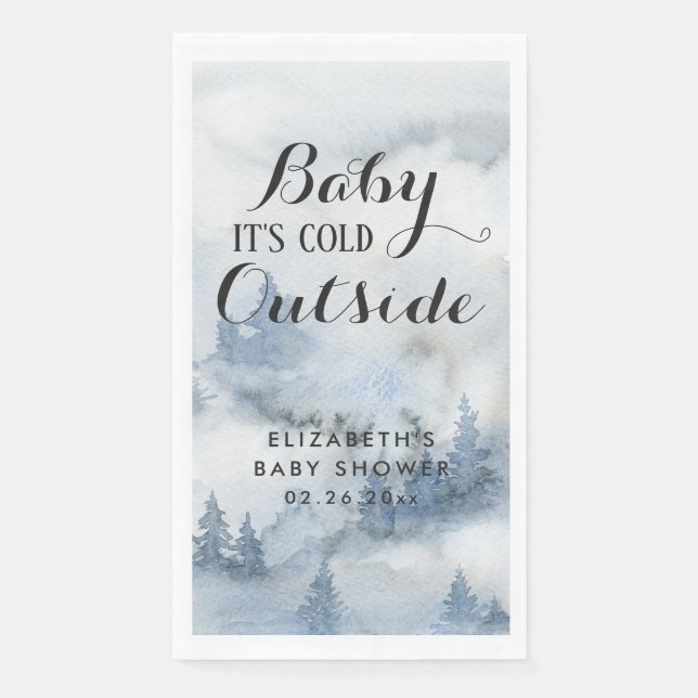  Dusty Blue Winter Forest -Baby It's Cold Outside  Napkin (Front)