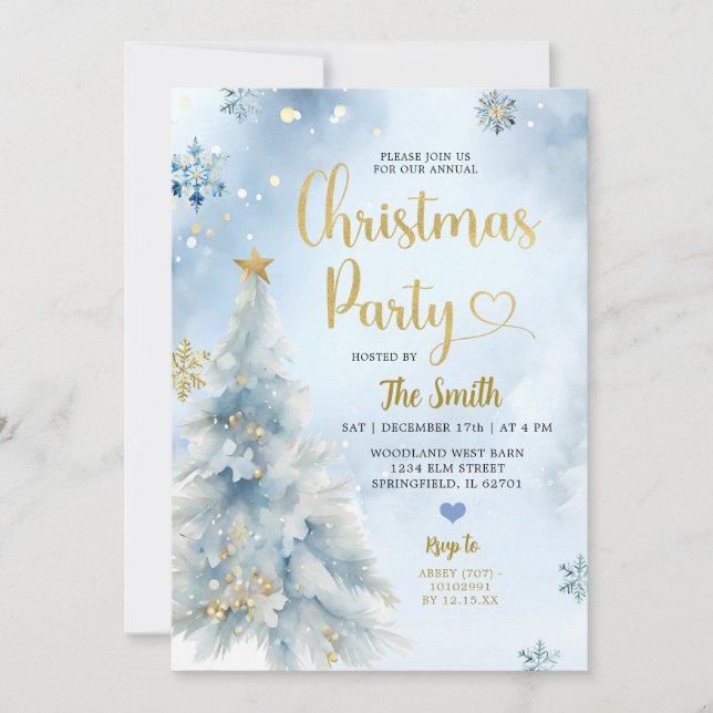 Dusty Blue Winter Forest Christmas Holiday Party Invitation (Front)