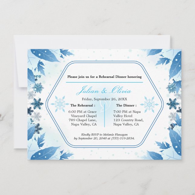 Dusty Blue Winter Rehearsal Dinner Invitation (Front)