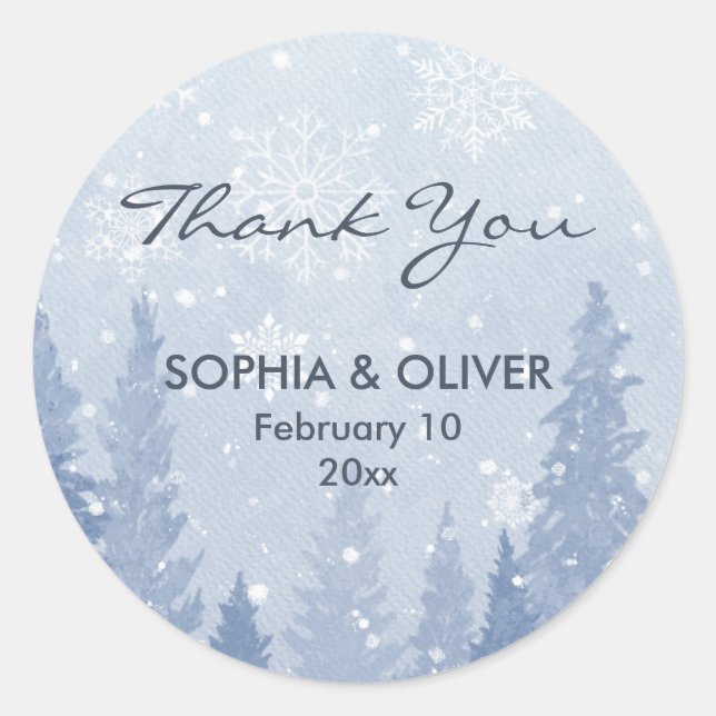 Dusty Blue Winter Scene Classic Round Sticker (Front)