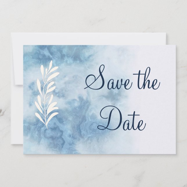 Dusty Blue Winter Script Calligraphy Save the Date (Front)