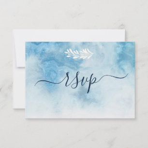 Dusty Blue Winter Script Calligraphy White Branch RSVP Card