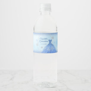 Dusty Blue Winter Snowflake Quinceañera Water Bottle Label