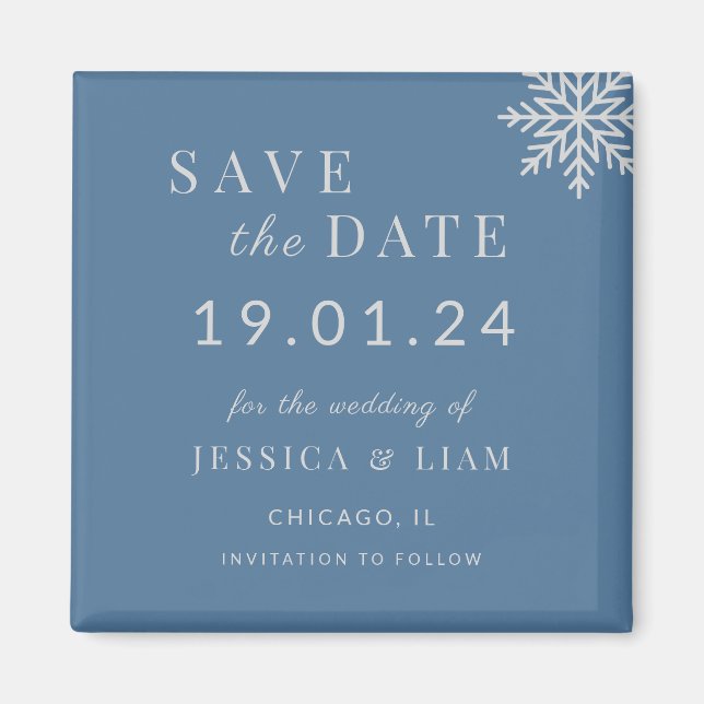 Dusty Blue Winter Wedding Save the Date Magnet (Front)