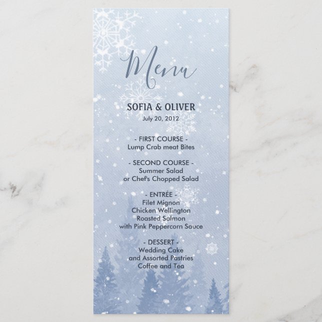 Dusty Blue Winter Wonderland Menu (Front)