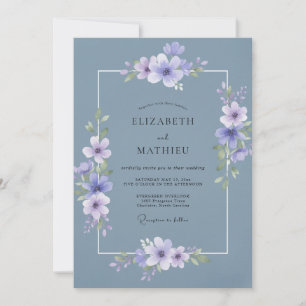 Dusty Blue Wispy Spring Wedding Invitation