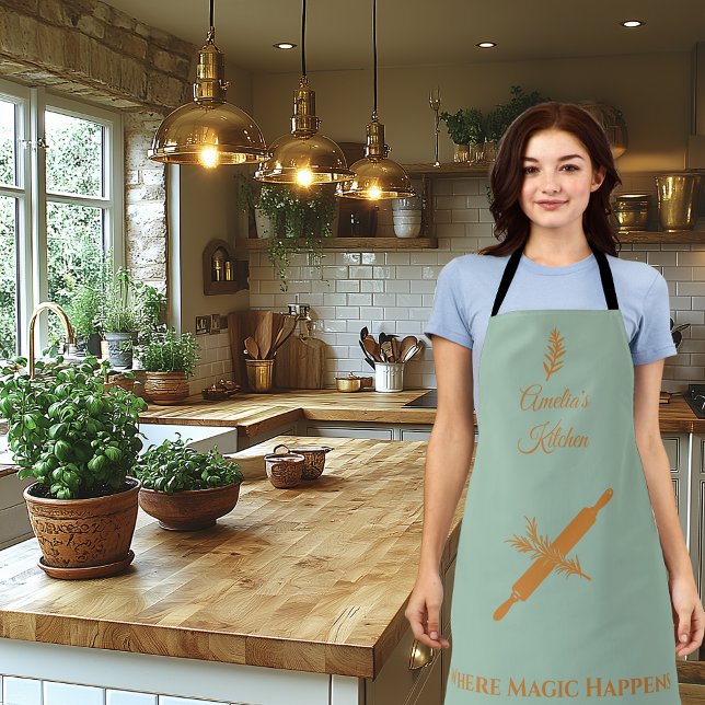 Dusty Blue with Bronze Rolling Pin and Herb Design Apron (Creator Uploaded)