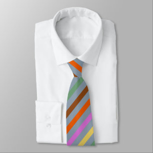 Dusty Blue with Brown Green Yellow Purple Orange Tie