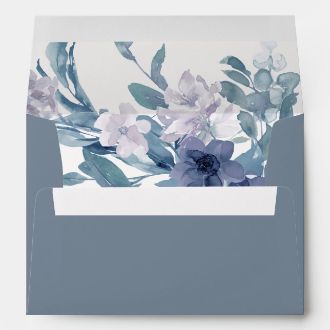 Dusty Blue with Floral and Address Wedding Envelope (Back (Bottom))