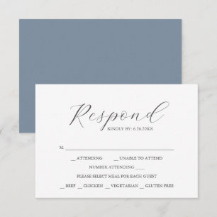 Dusty Blue with Meal Choice Monogram RSVP Cards