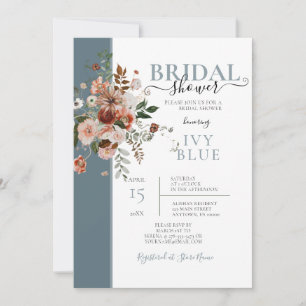Dusty Blue with Pink Floral Bridal Shower Invitation