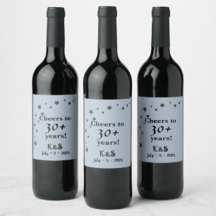 Dusty Blue With Shooting Stars Wedding Wine Label