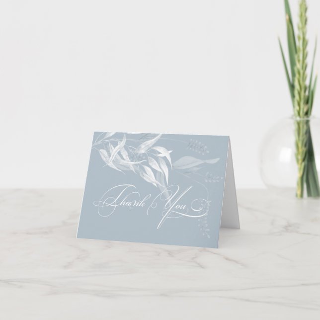 Dusty Blue with White Eucalyptus Foliage Thank You Card (Front)