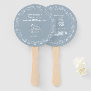 Dusty Blue with white mandala Wedding Program Fan