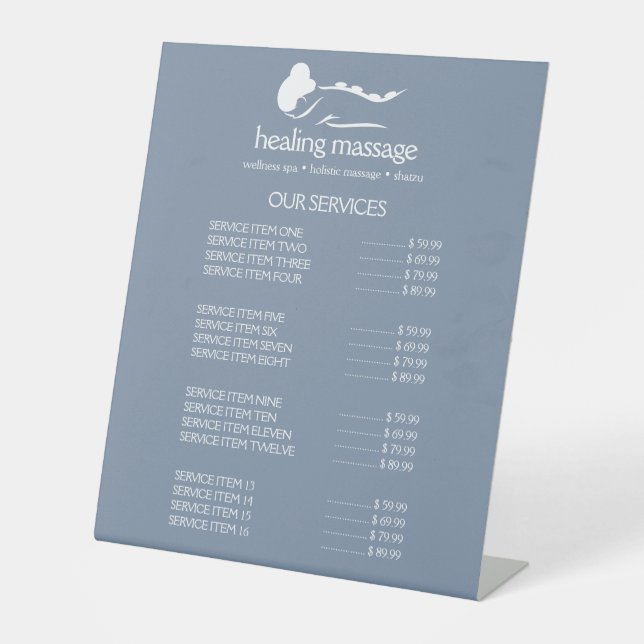 DUSTY BLUE WOMAN STONE MASSAGE  Wellness Day Spa Pedestal Sign (Front)