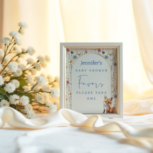 Dusty Blue Woodland Fox Baby Shower Favor Sign