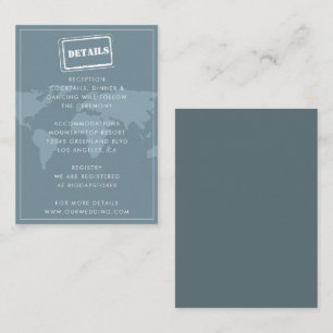 Dusty Blue World Map Destination Wedding Details Enclosure Card
