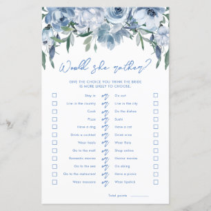Dusty Blue Would She Rather Bridal Shower Game