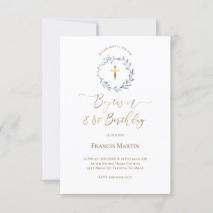 dusty blue wreath   Baptism and 1st Birthday Invitation