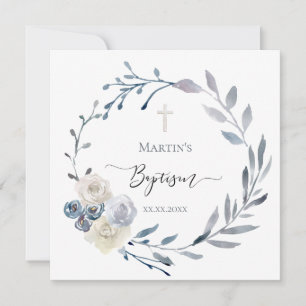 dusty blue wreath Baptism Invitation