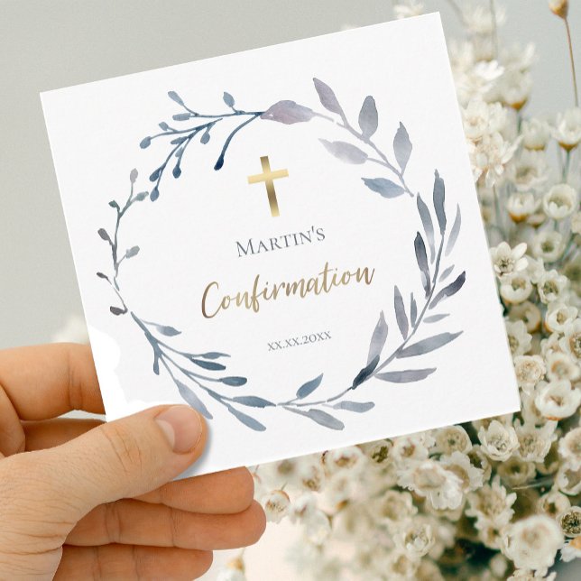 dusty blue wreath Confirmation | small size  Invitation (Creator Uploaded)
