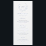 Dusty Blue Wreath Monogram Elegant Wedding Menu<br><div class="desc">Elegant wedding menu featuring a clean and timeless design with your monogram inside of a wreath crest.</div>
