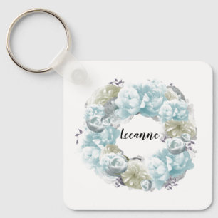 Dusty Blue Wreath  Personalised Keychain