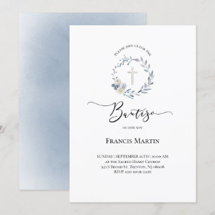 dusty blue wreath watercolor Bautizo Invitation