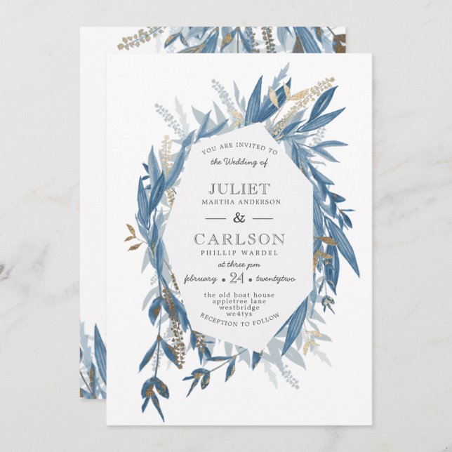 Dusty Blue Wreath with rustic Invitation (Front/Back)