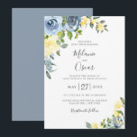 Dusty Blue & Yellow Botanical Floral Wedding Invitation<br><div class="desc">Watercolor garden flowers in chic and trendy dusty blue and yellow with soft green botanical branches,  wedding invitation. Back of card features solid coordinating dusty blue colour. Customise text,  font style,  colour and size.</div>