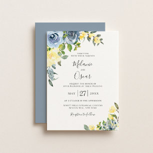 Dusty Blue & Yellow Botanical Floral Wedding Invitation