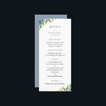 Dusty Blue Yellow Botanical  Menu<br><div class="desc">Dusty blue,  yellow botanical floral and watercolor greenery. Modern and chic typography template with multiple lines for your custom menu items. Backing colour shown in dusty blue can be customised.</div>