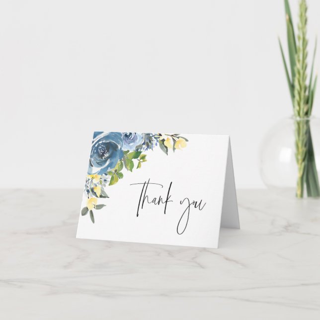 Dusty Blue Yellow Botanical Thank You Card (Front)