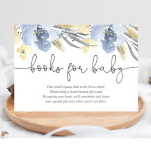 Dusty blue yellow floral baby shower book request enclosure card