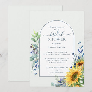 Dusty Blue Yellow Sunflower Bridal Shower Invitation