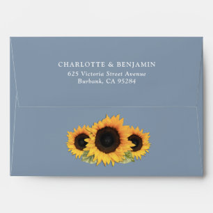 Dusty Blue Yellow Sunflower Wedding Return Address Envelope