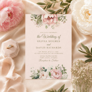 Dusty Blush Floral Wedding Invitation