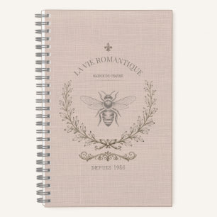 Dusty Blush Honey Bee Vintage French Country Notebook