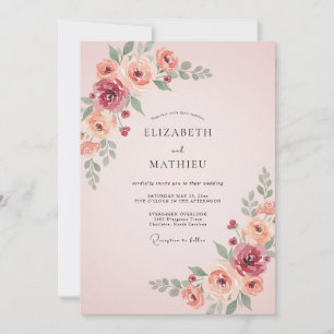 Dusty Blush Peach Petal Wedding Invitation