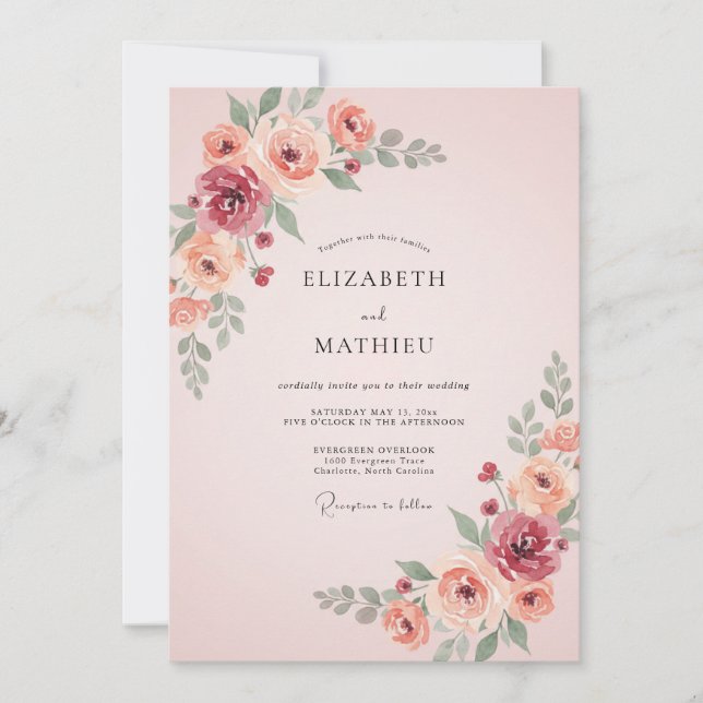 Dusty Blush Peach Petal Wedding Invitation (Front)