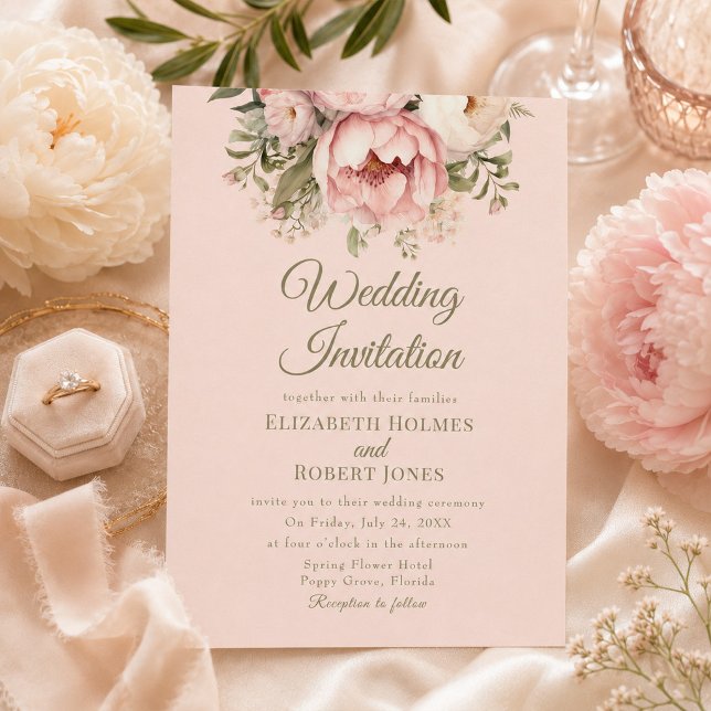 Dusty Blush Peony Wedding Invitation (Dusty Blush Peony Wedding Invitation)