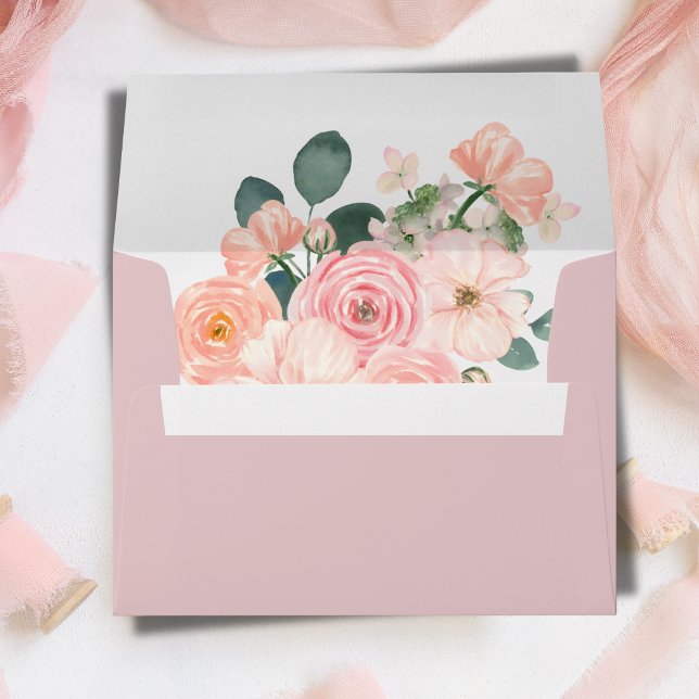 Dusty Blush Pink Floral Return Address Envelope (Dusty Blush Pink Floral Return Address Envelope)