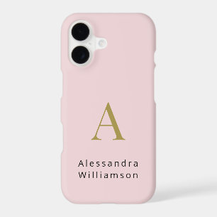 Dusty Blush Pink Minimalist Monogram Gold Black