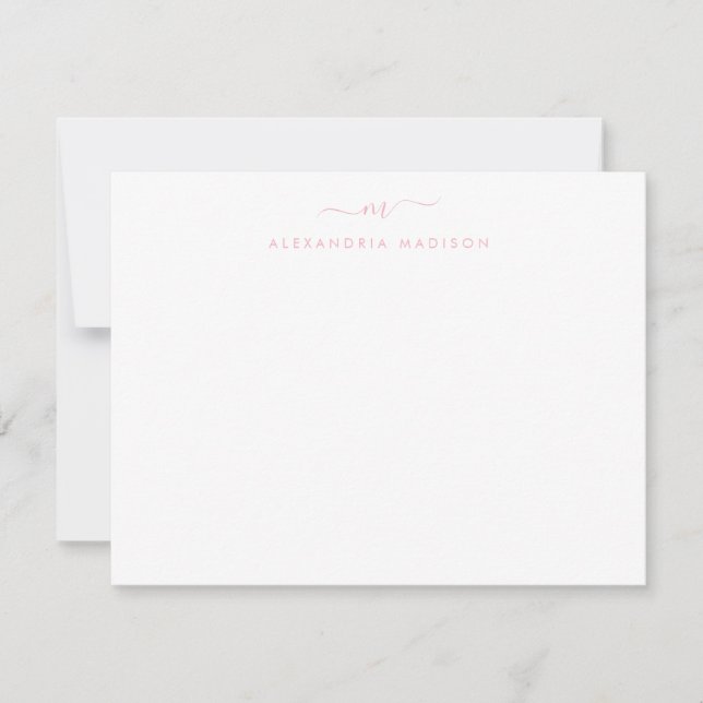 Dusty Blush Pink Script Monogram Swash Stationery Card (Front)